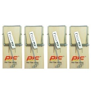Pic Mousetraps Wood Traps Easy and Disposable Pack of 4 Wood Traps